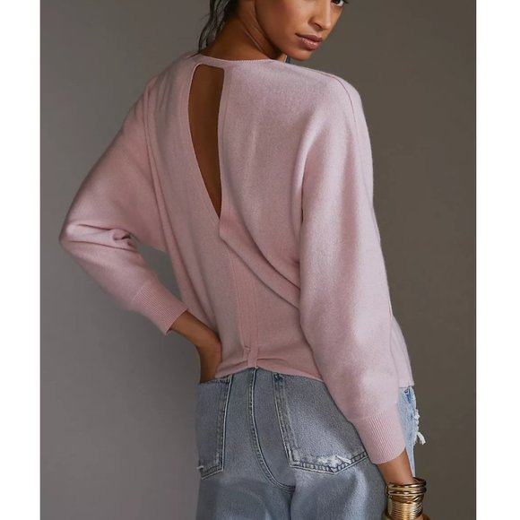 Anthropologie Pilcro V-Neck Open-Back 100% Cashmere Sweater Pink - Small - Picture 2 of 10